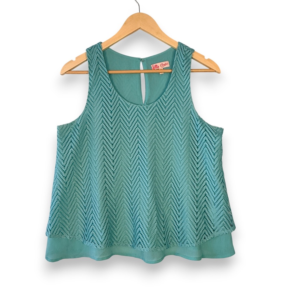 Candies Teal Blue Chevron Double Layer Sleeveless Tank Top‎ Medium